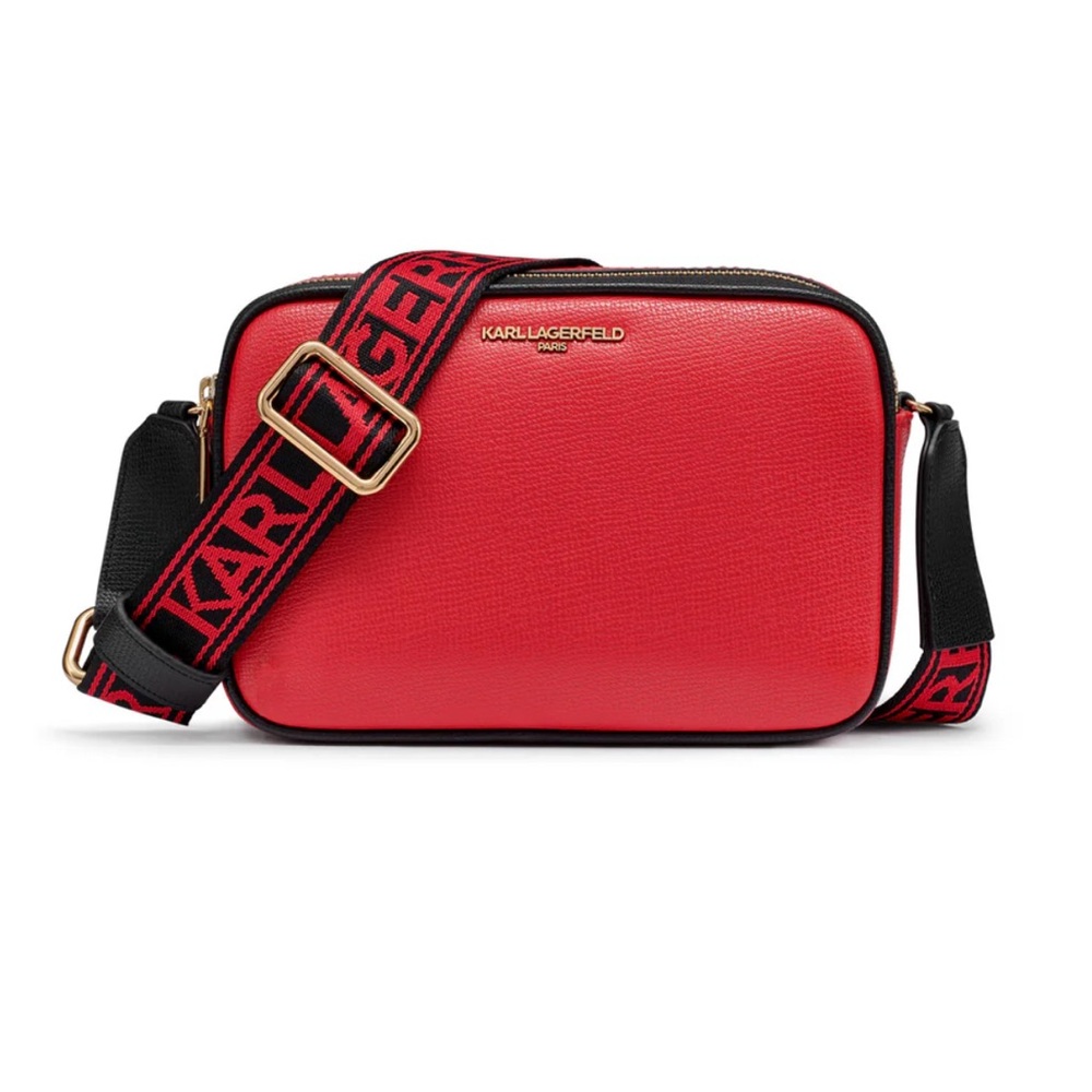 NWT Karl Lagerfield Maybelle Solid Camera Crossbody Bag Purse Red Faux Leather